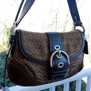 Coach SMALL F10925 Vintage Y2K Soho Brown Suede Leather & Signature C Canvas Bag
